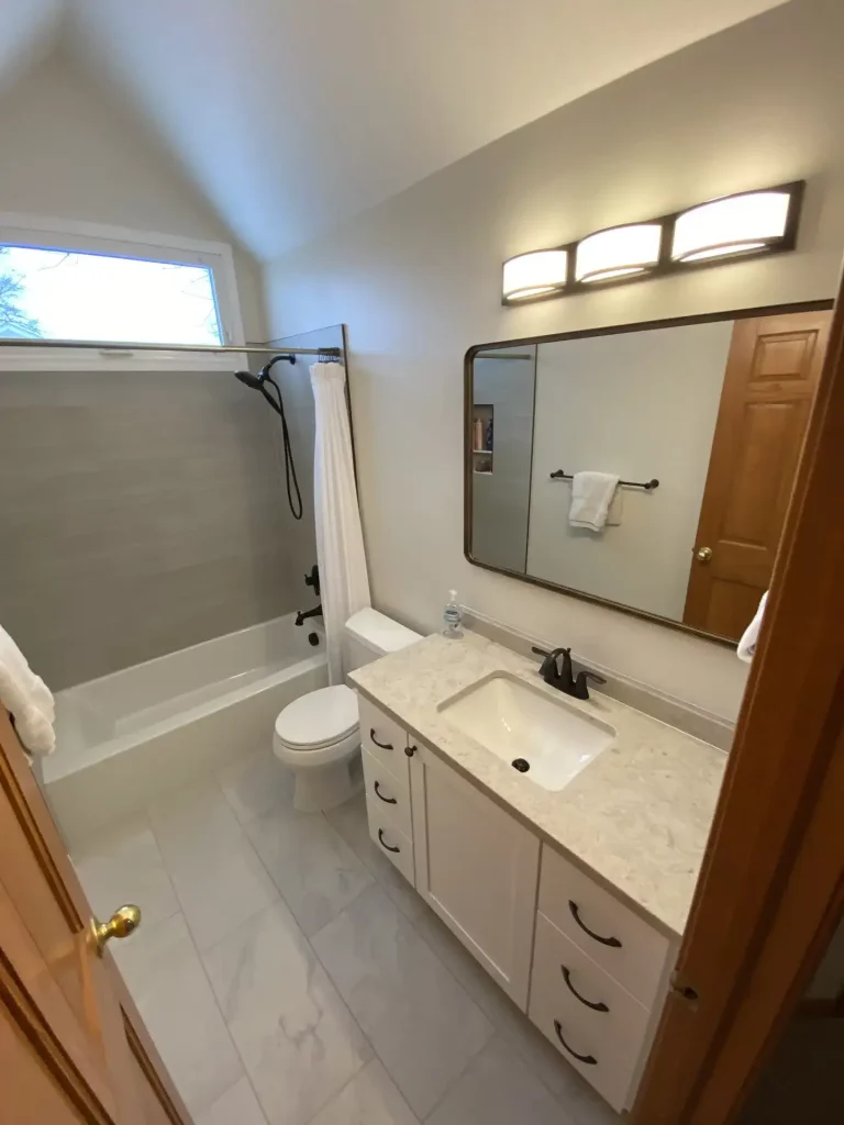 Overview. Second upstairs bathroom remodel in Clarence, NY by Stately Kitchen and Bath.