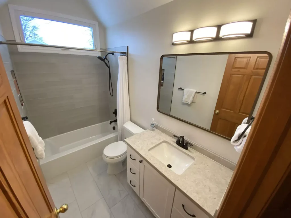 Overview. Second upstairs bathroom remodel in Clarence, NY by Stately Kitchen and Bath.