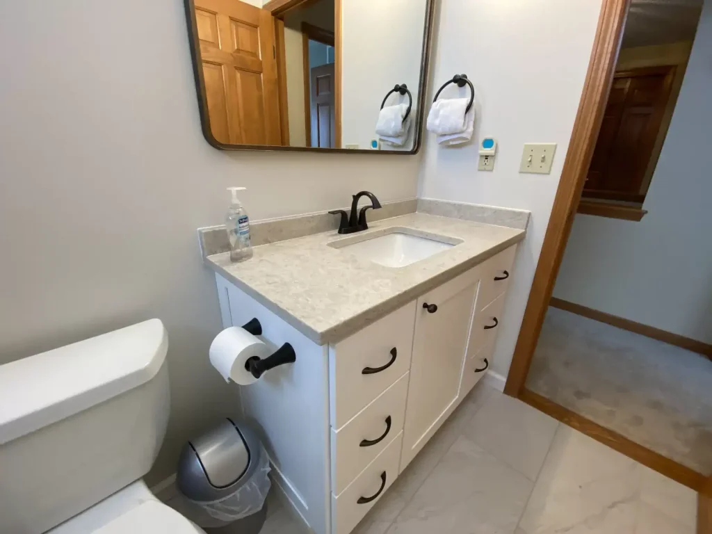 Vanity. Second upstairs bathroom remodel in Clarence, NY by Stately Kitchen and Bath.