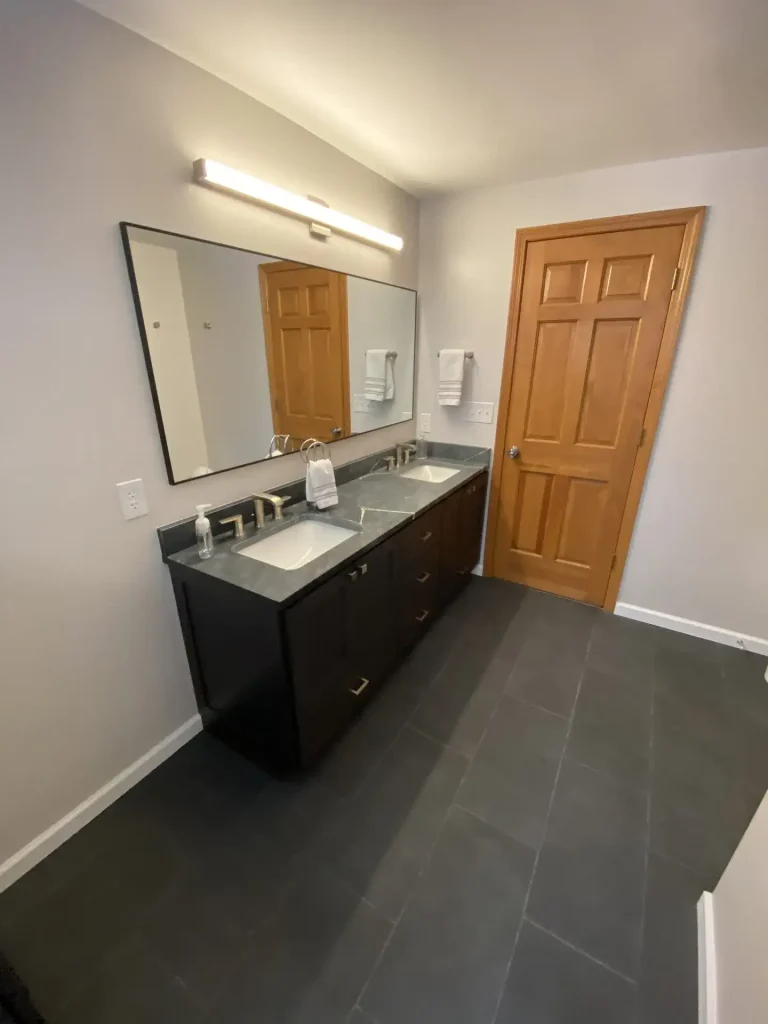 Vanity overview. Master bathroom remodel in Clarence, NY by Stately Kitchen and Bath.