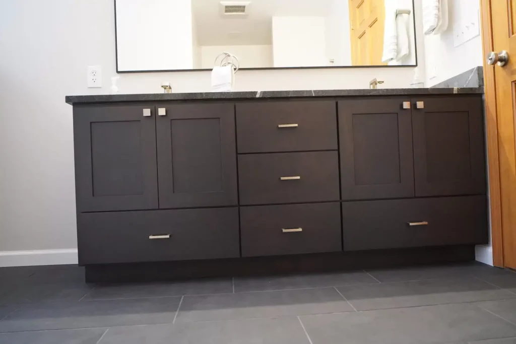 Custom vanity. Master bathroom remodel in Clarence, NY by Stately Kitchen and Bath.