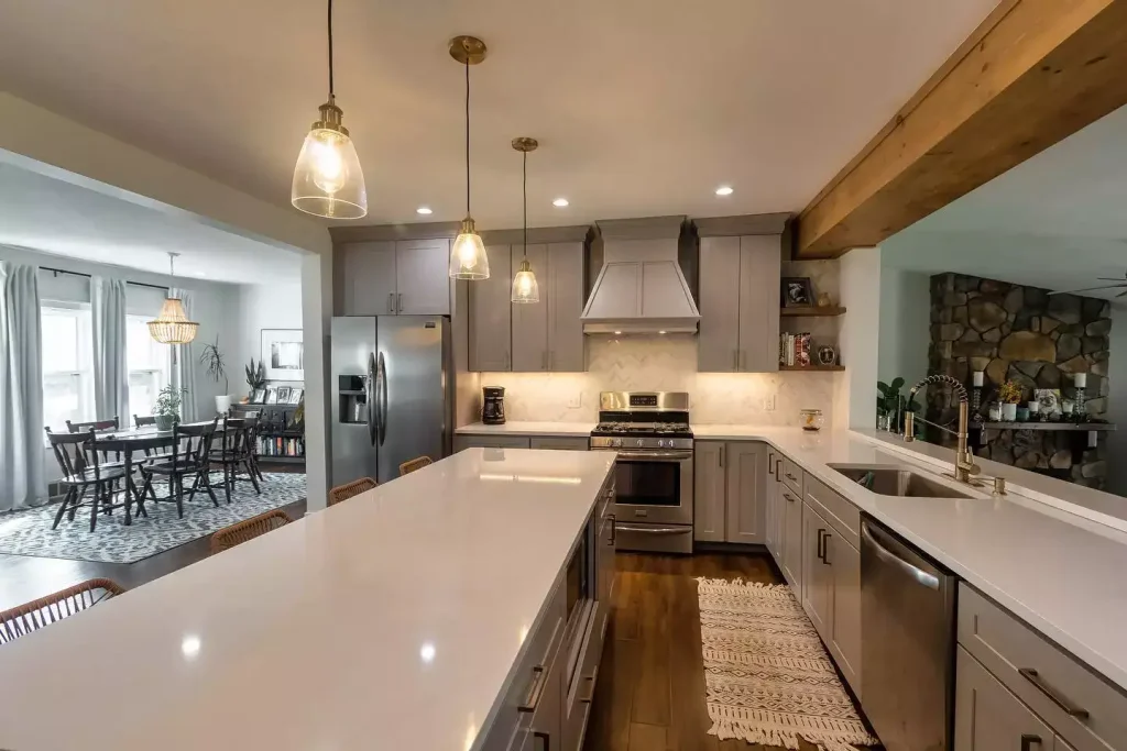 Kitchen overview. Modern kitchen with natural elements by Stately Kitchen and Bath in Amherst, NY.