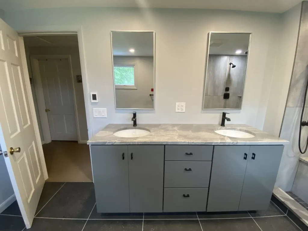 Modern bathroom remodel by Stately Kitchen and Bath in Buffalo, NY.