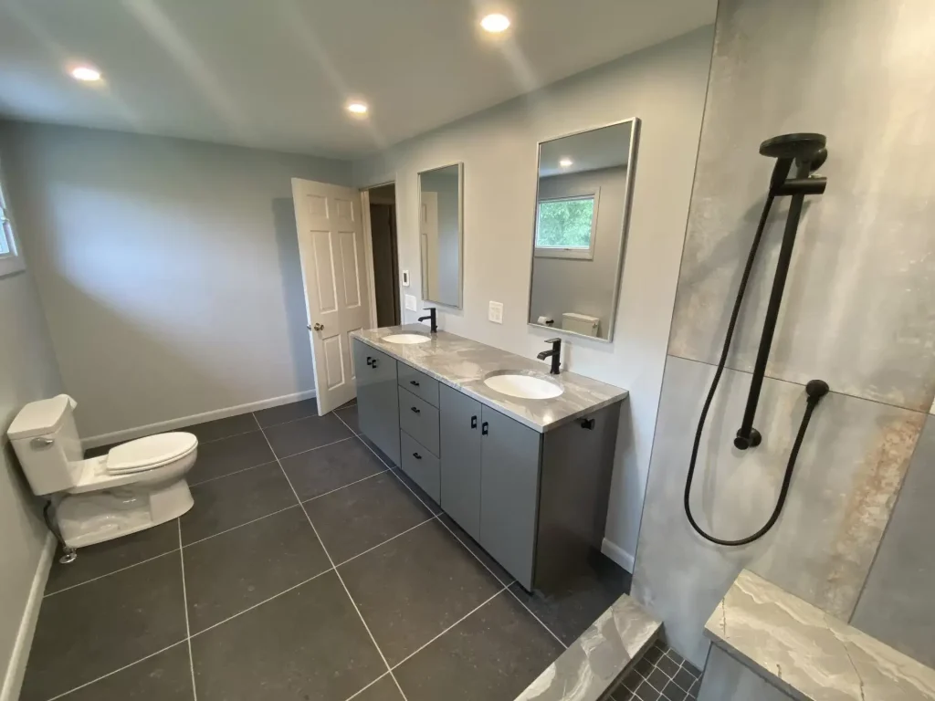 Modern bathroom remodel by Stately Kitchen and Bath in Buffalo, NY.