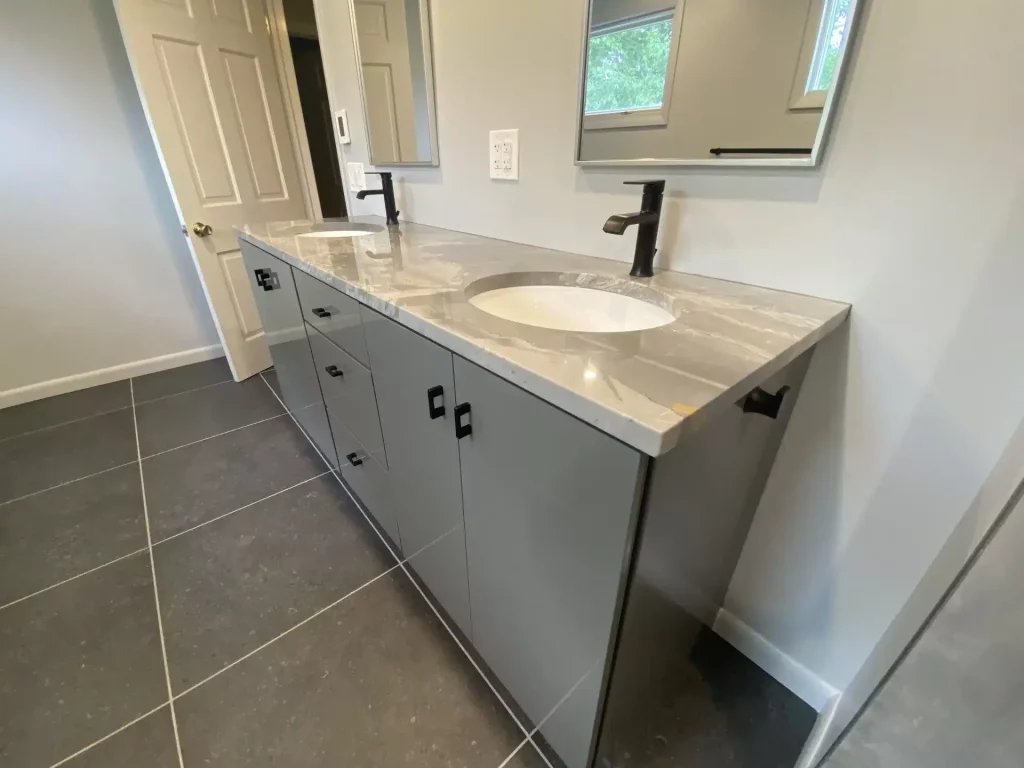 Modern bathroom remodel by Stately Kitchen and Bath in Buffalo, NY.