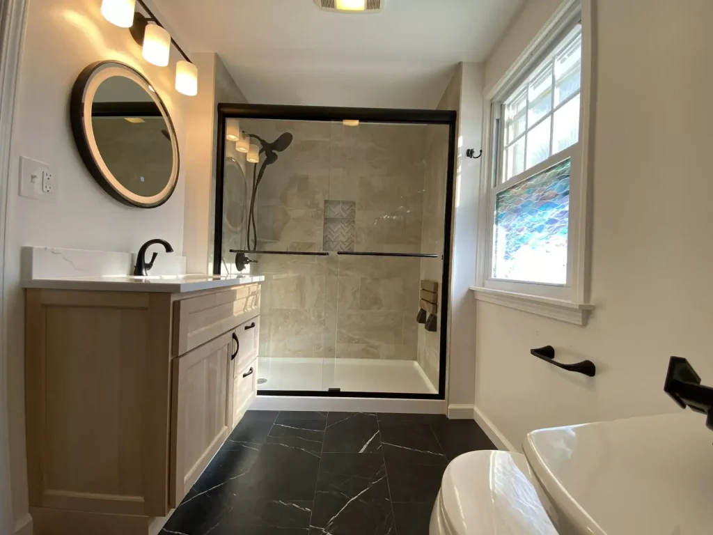 Small bathroom remodel by Stately Kitchen and Bath in Williamsville, NY.