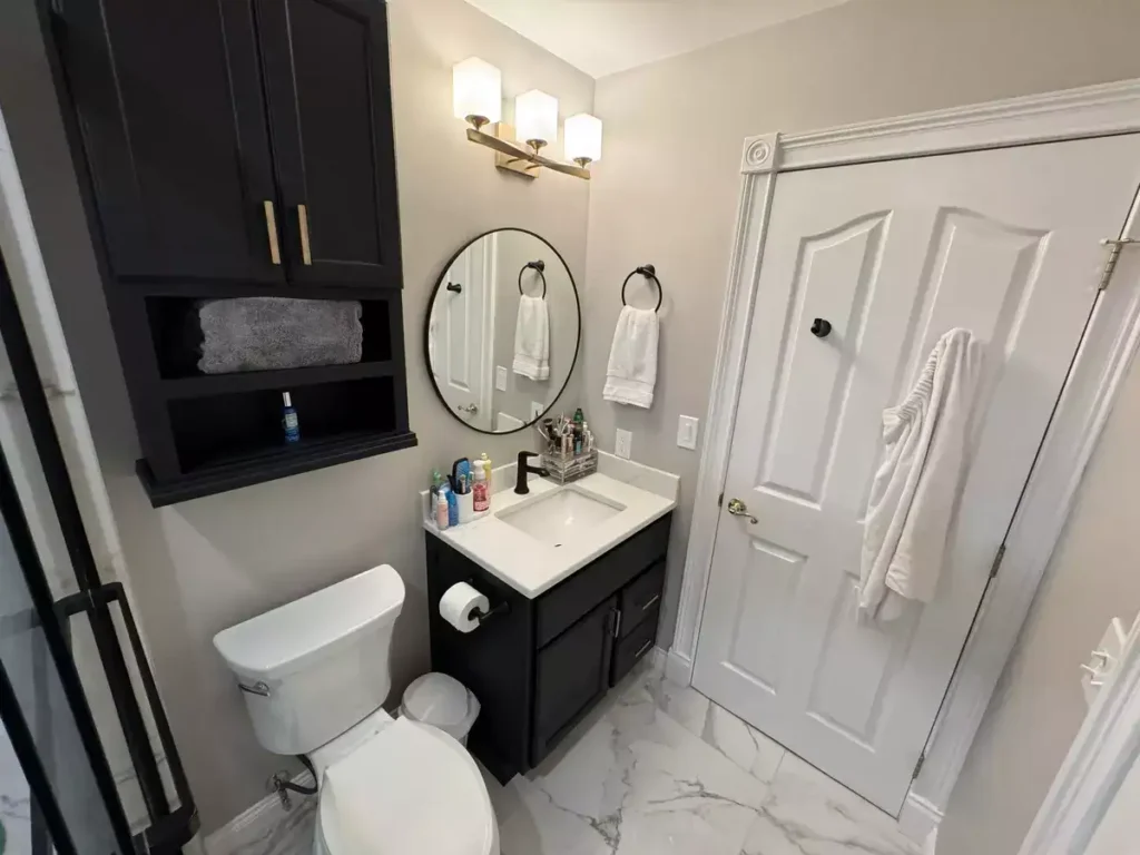 Secondary upstairs bathroom remodel by Stately Kitchen and Bath in Clarence, NY.